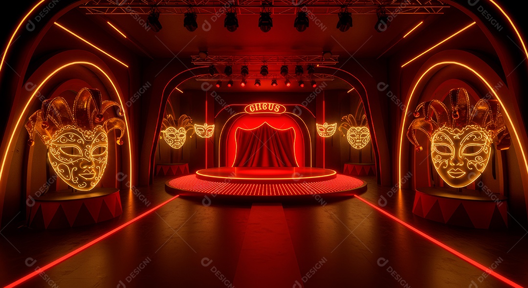 Cenário de festa de Carnaval iluminado.