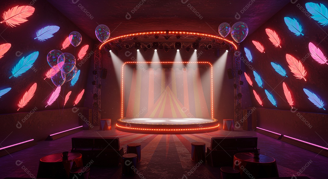 Cenário de festa de Carnaval iluminado.