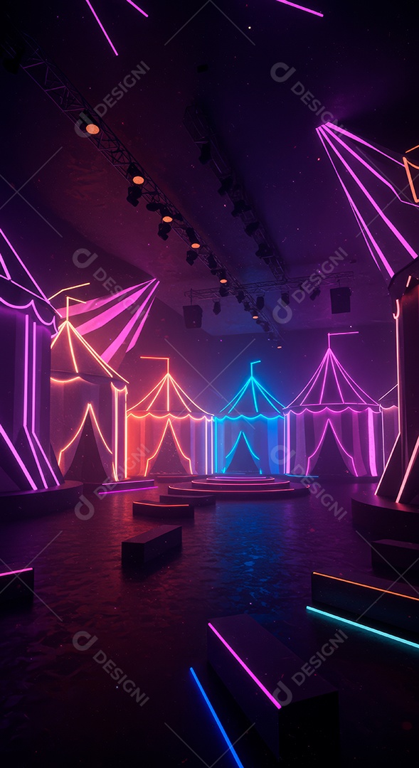 Cenário de festa de Carnaval iluminado.