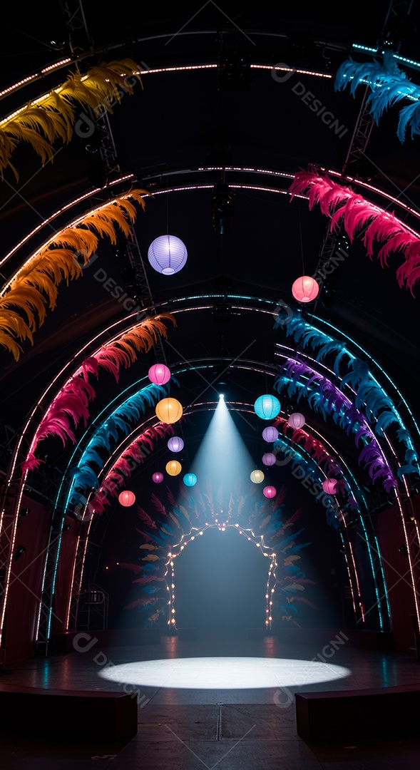 Cenário de festa de Carnaval iluminado.