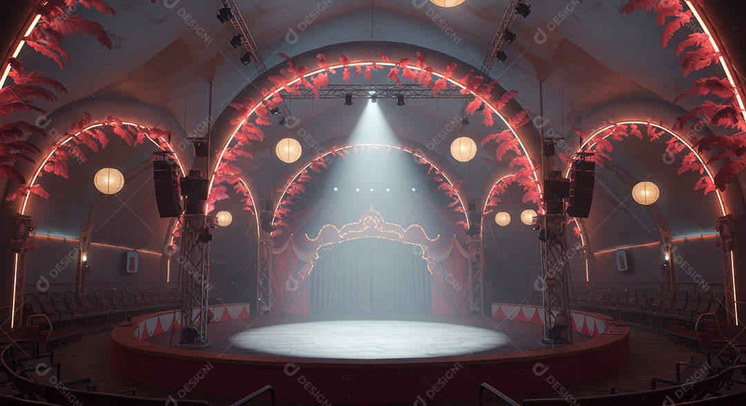 Cenário de festa de Carnaval iluminado.