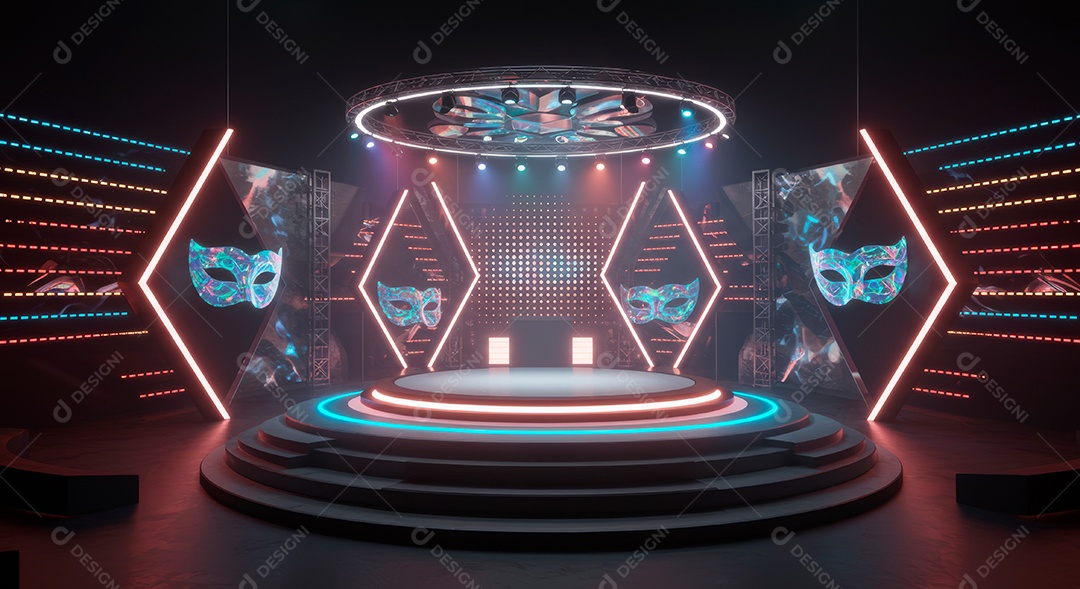 Cenário de festa de Carnaval iluminado.