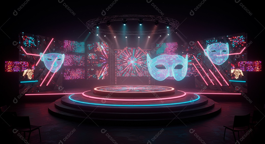 Cenário de festa de Carnaval iluminado.