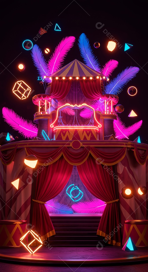 Cenário de festa de Carnaval iluminado.