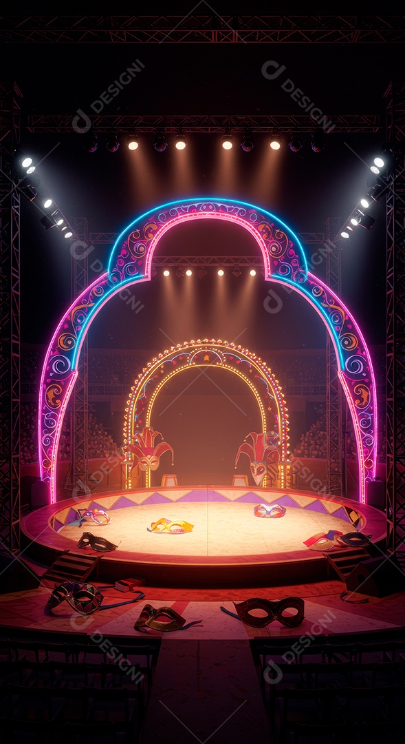 Cenário de festa de Carnaval iluminado.