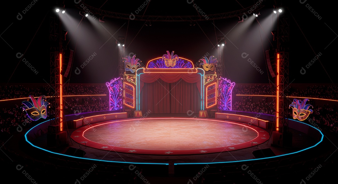 Cenário de festa de Carnaval iluminado.