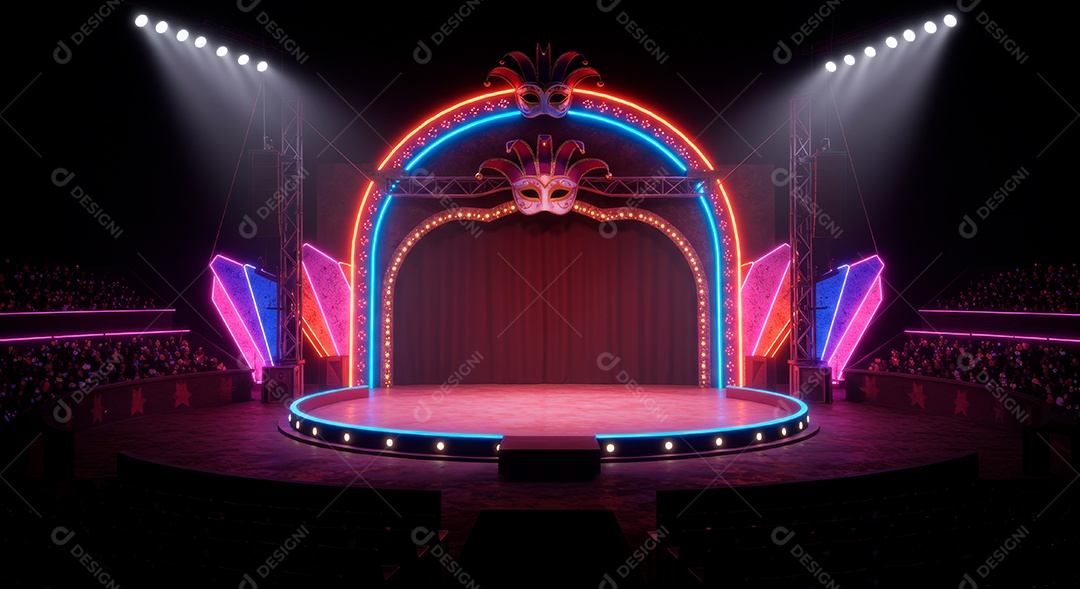 Cenário de festa de Carnaval iluminado.