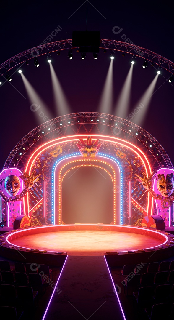 Cenário de festa de Carnaval iluminado.