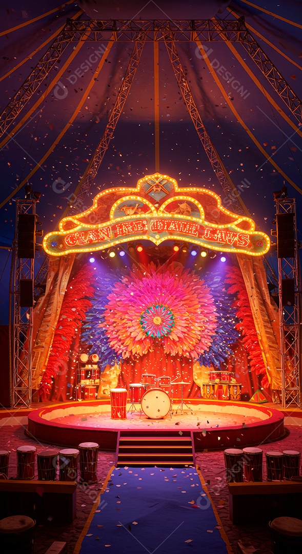 Cenário de festa de Carnaval iluminado.