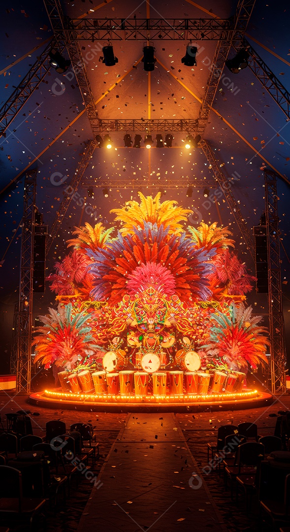 Cenário de festa de Carnaval iluminado.