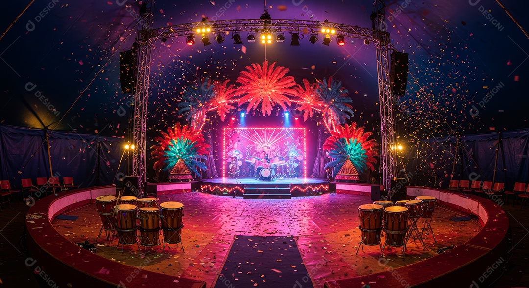 Cenário de festa de Carnaval iluminado.