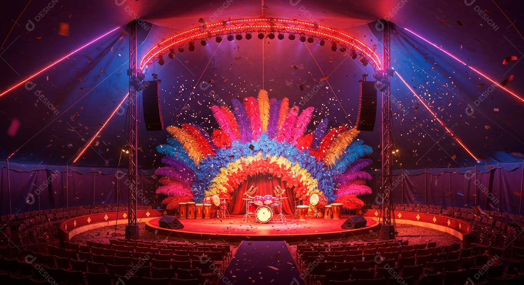 Cenário de festa de Carnaval iluminado.