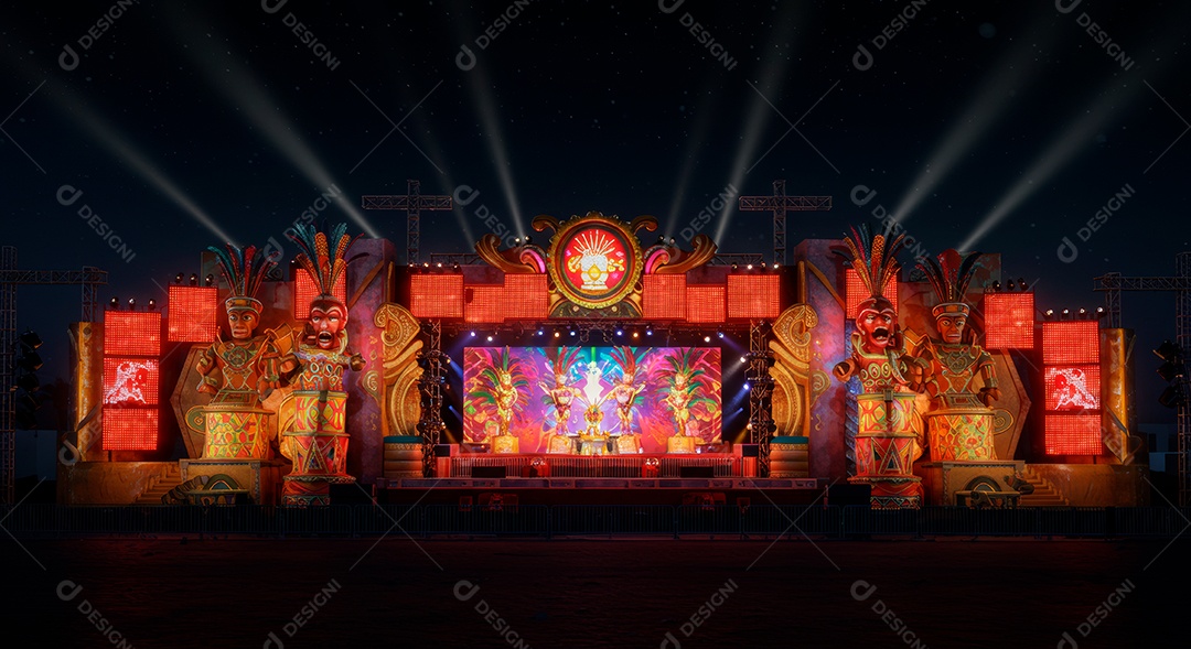 Cenário de festa de Carnaval iluminado.