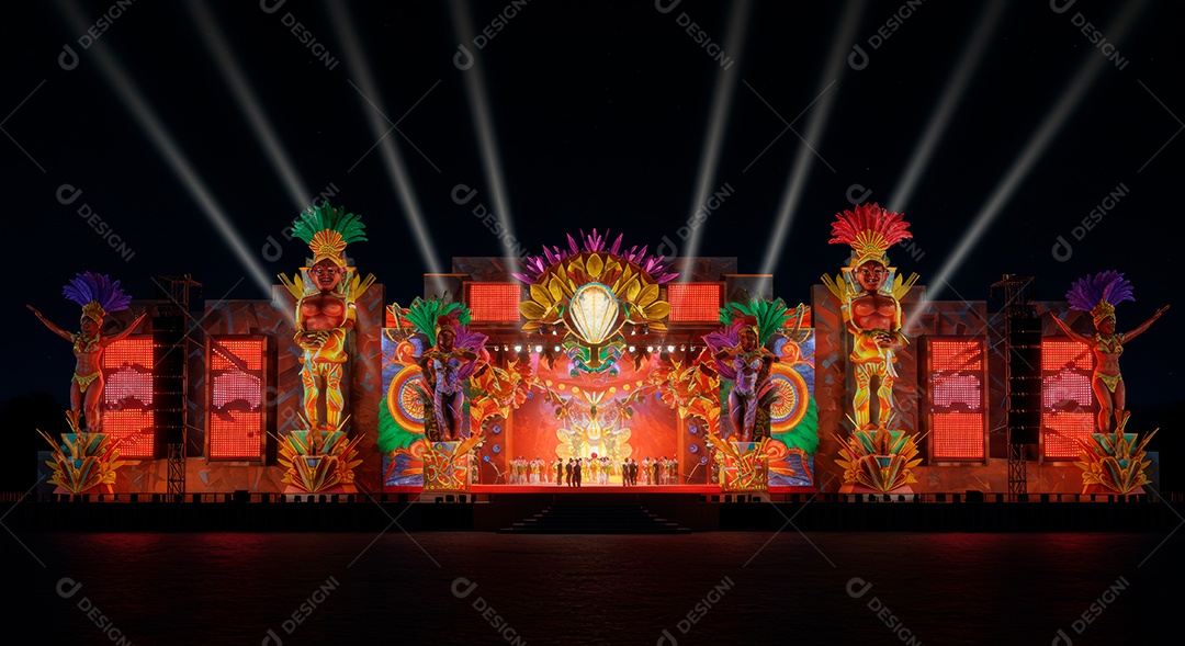 Cenário de festa de Carnaval iluminado.