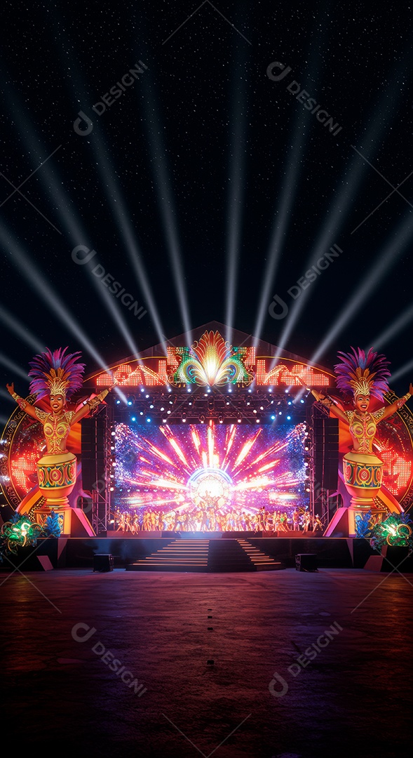 Cenário de festa de Carnaval iluminado.