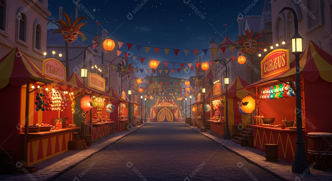 Cenário de festa de Carnaval iluminado.