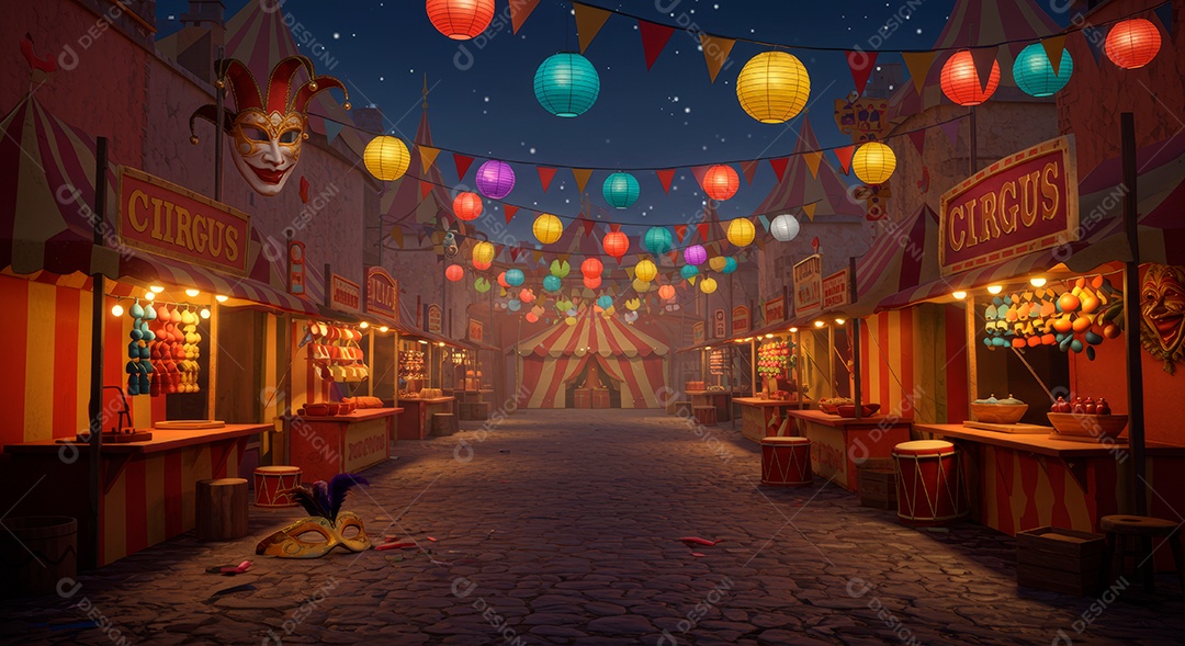 Cenário de festa de Carnaval iluminado.