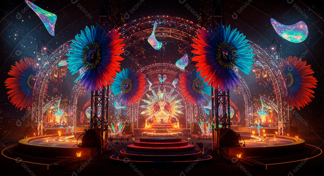 Cenário de festa de Carnaval iluminado.