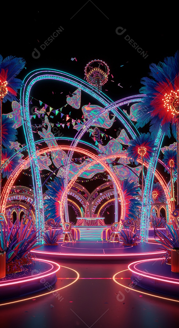 Cenário de festa de Carnaval iluminado.