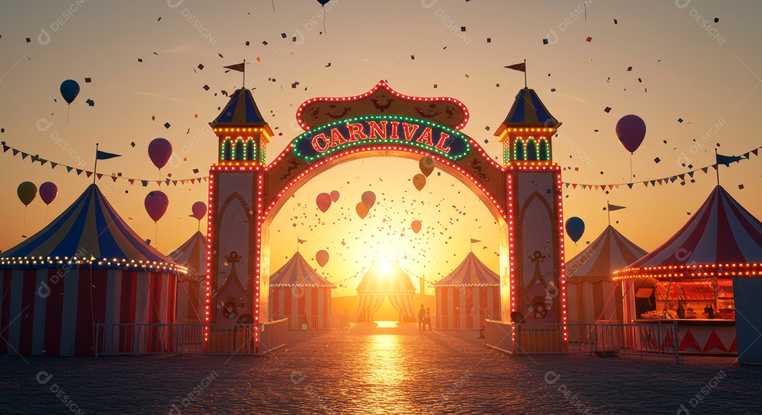 Cenário de festa de Carnaval iluminado.