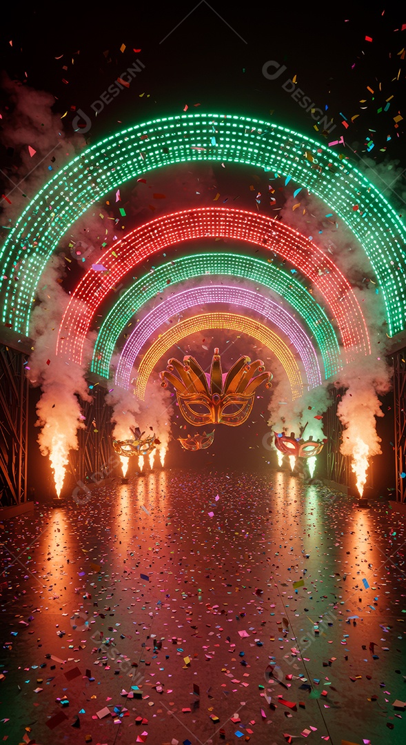 Cenário de festa de Carnaval iluminado.