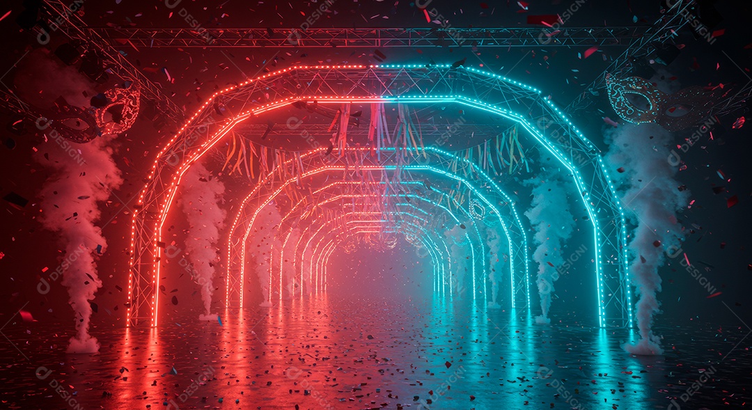 Cenário de festa de Carnaval iluminado.