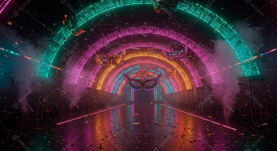 Cenário de festa de Carnaval iluminado.