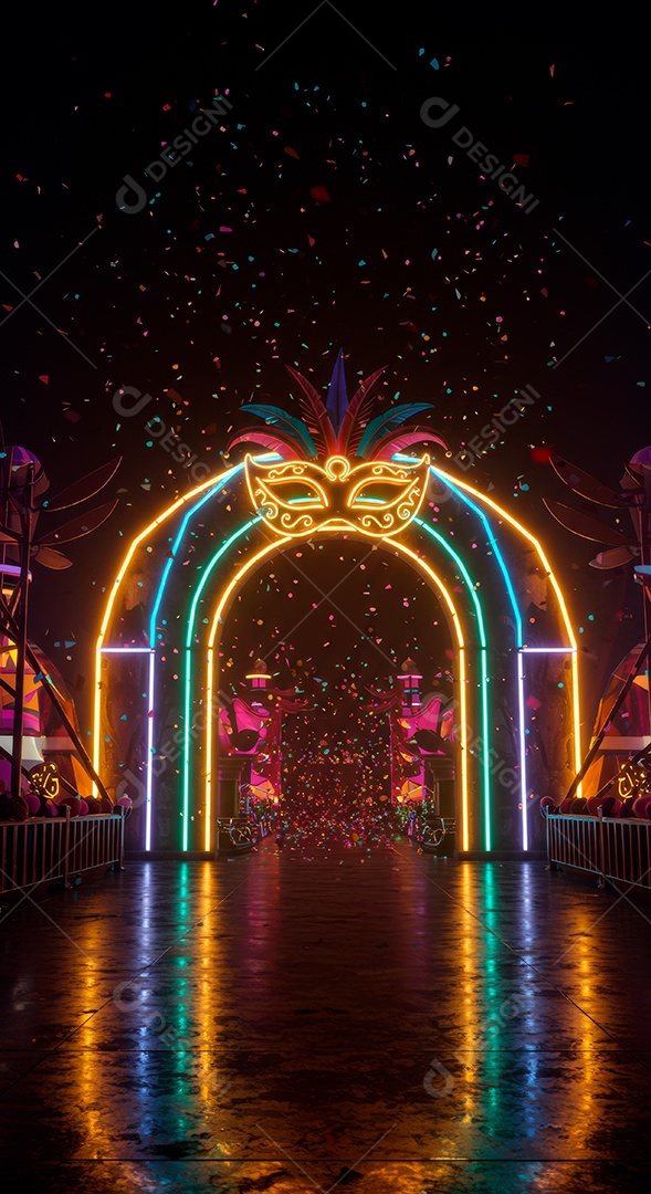Cenário de festa de Carnaval iluminado.