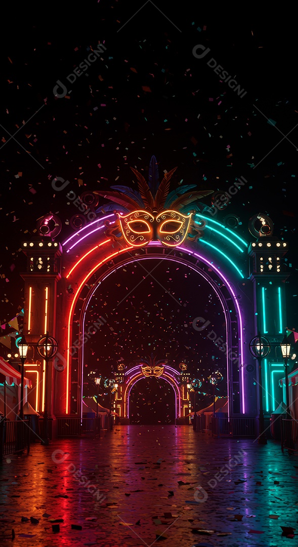 Cenário de festa de Carnaval iluminado.