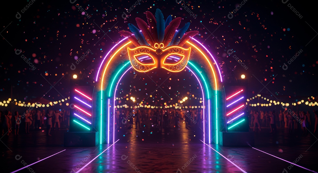 Cenário de festa de Carnaval iluminado.