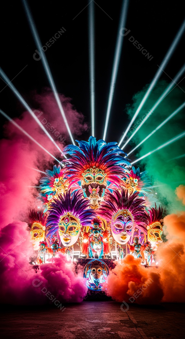 Cenário de festa de Carnaval iluminado.