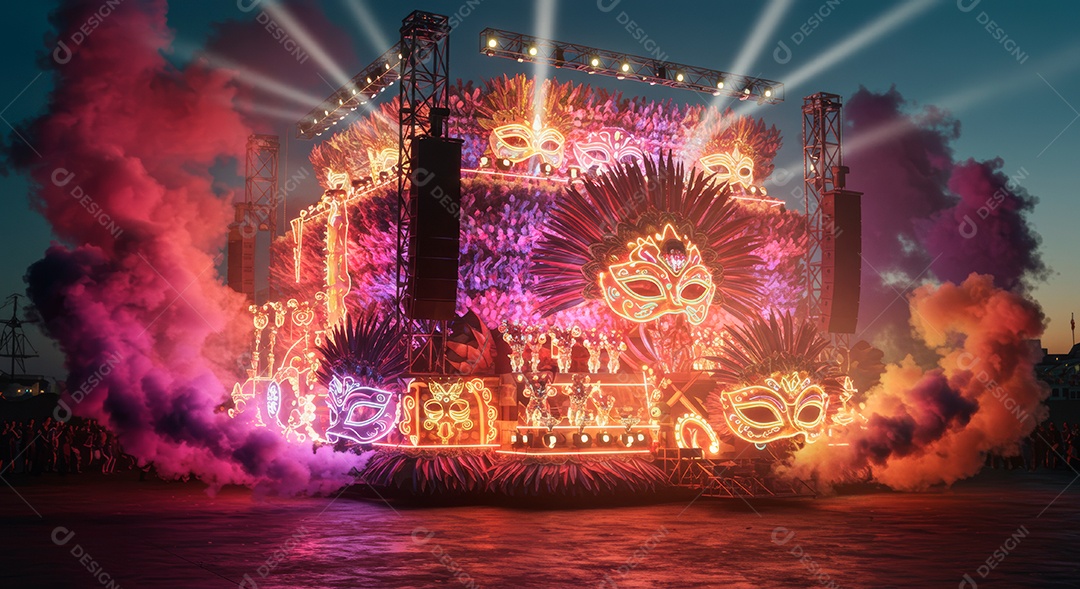 Cenário de festa de Carnaval iluminado.