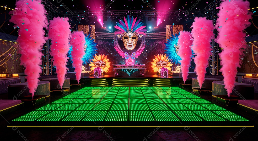 Cenário de festa de Carnaval iluminado.