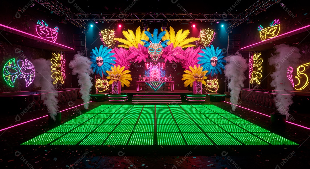 Cenário de festa de Carnaval iluminado.