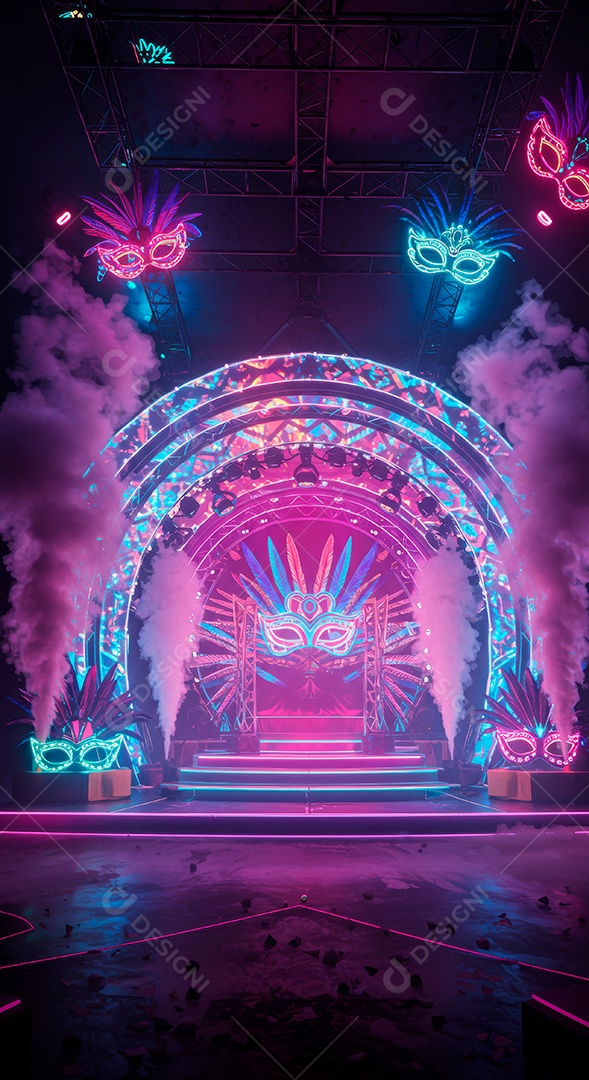 Cenário de festa de Carnaval iluminado.