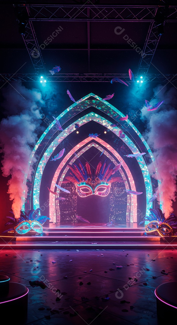 Cenário de festa de Carnaval iluminado.