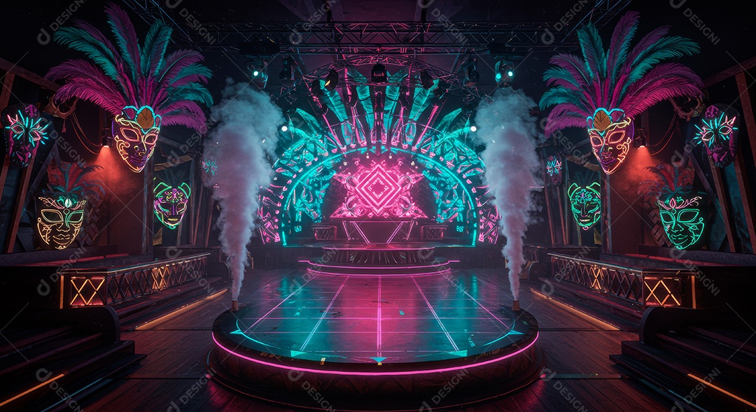 Cenário de festa de Carnaval iluminado.