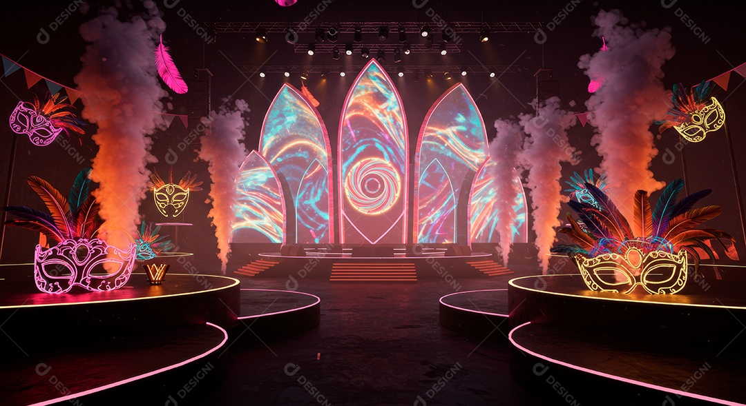 Cenário de festa de Carnaval iluminado.