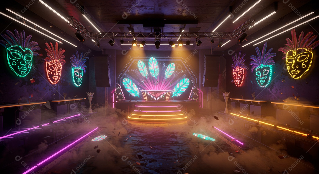 Cenário de festa de Carnaval iluminado.