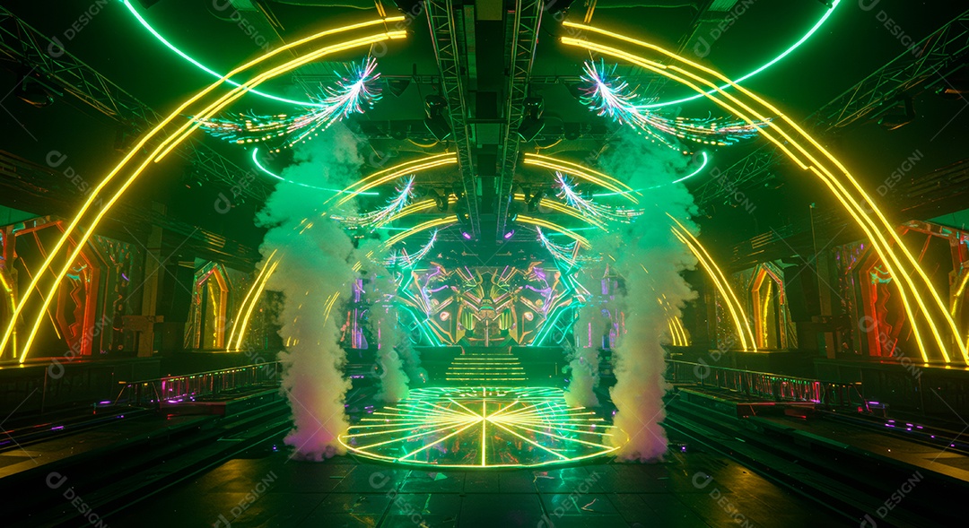 Cenário de festa de Carnaval iluminado.