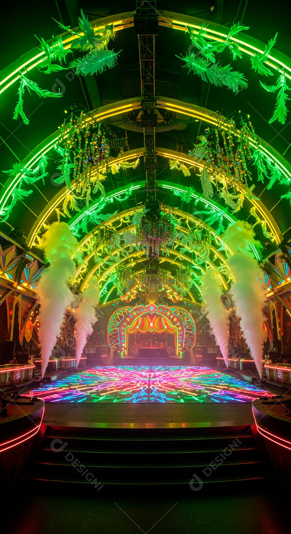 Cenário de festa de Carnaval iluminado.