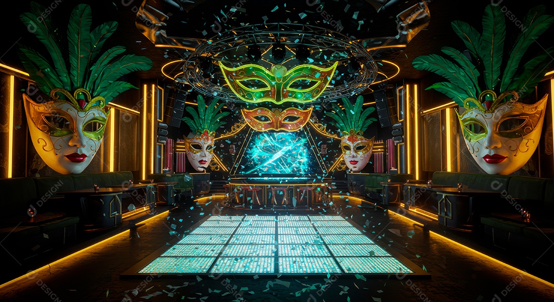 Cenário de festa de Carnaval iluminado.