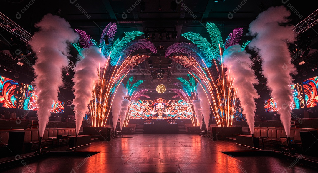 Cenário de festa de Carnaval iluminado.