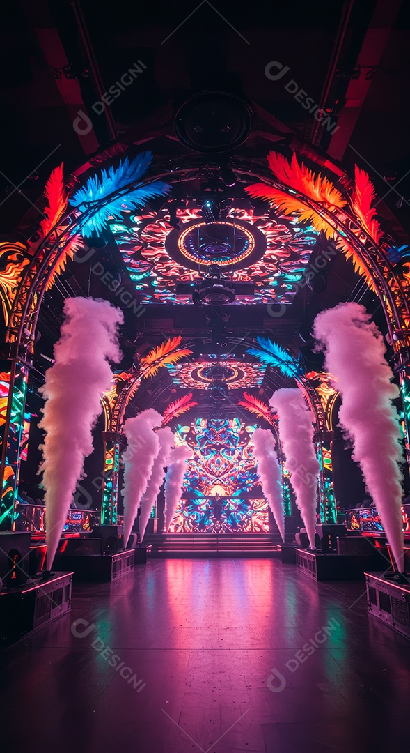 Cenário de festa de Carnaval iluminado.