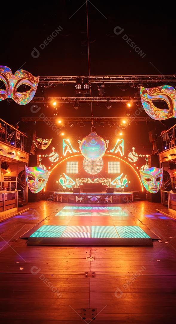 Cenário de festa de Carnaval iluminado.