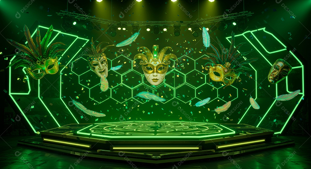 Cenário de festa de Carnaval iluminado.