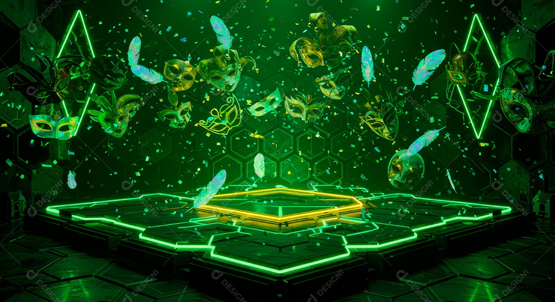 Cenário de festa de Carnaval iluminado.