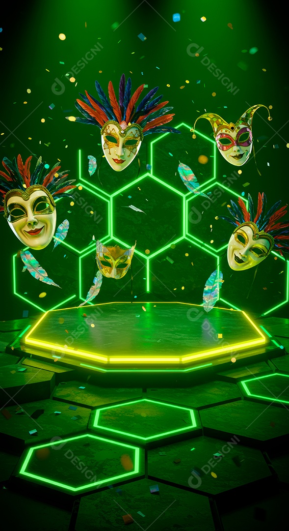 Cenário de festa de Carnaval iluminado.