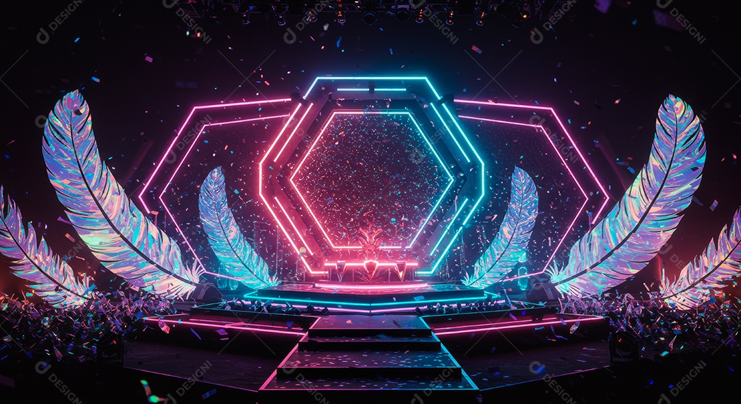 Cenário de festa de Carnaval iluminado.