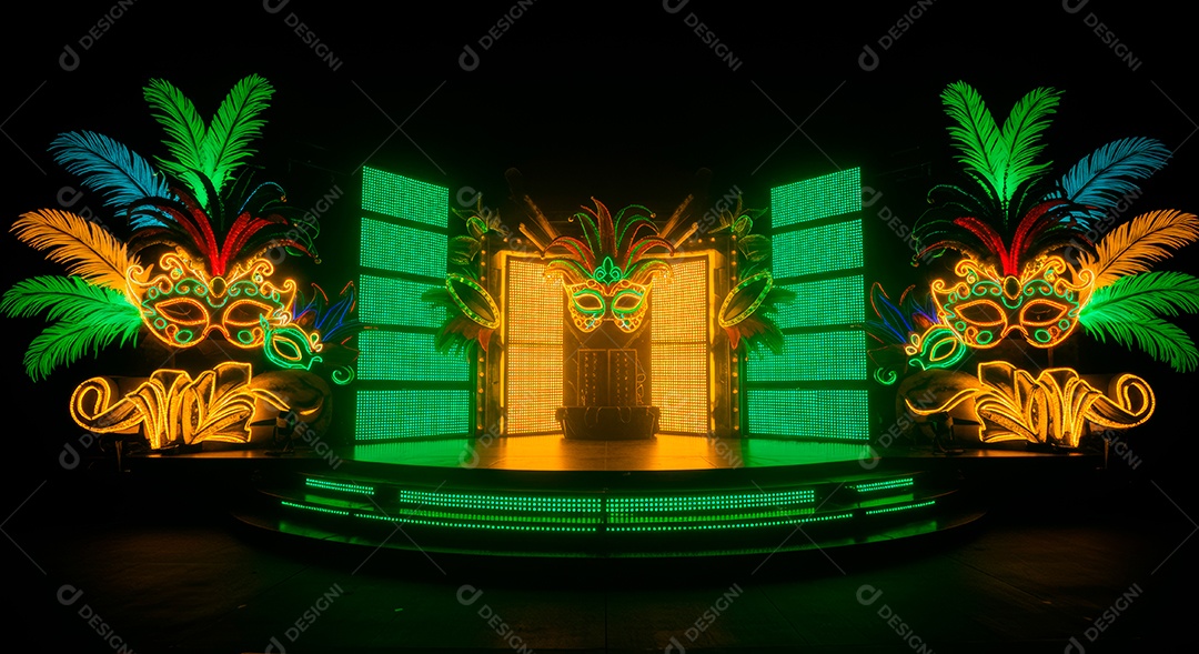 Cenário de festa de Carnaval iluminado.